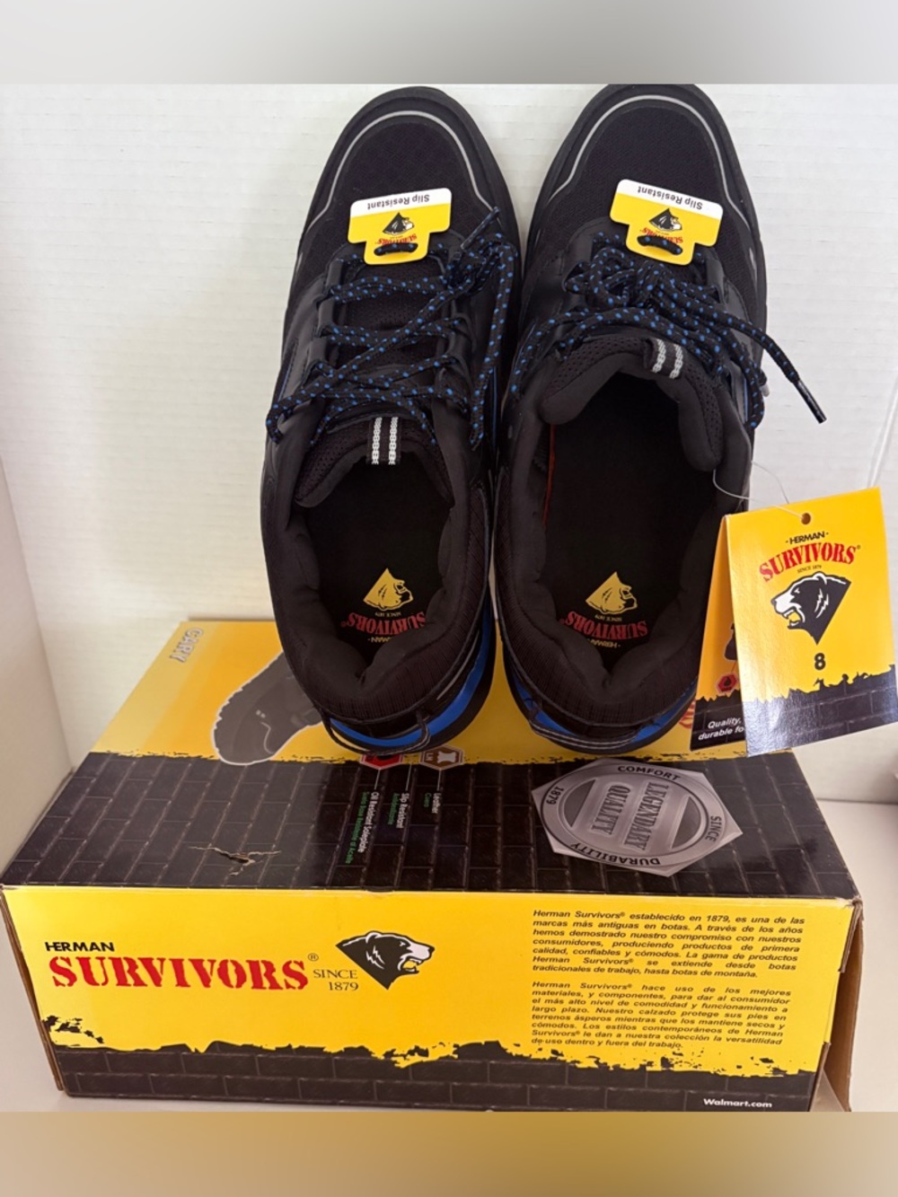 Herman Survivors Men's Leather Upper
Slip Resistant Black/blue Work Shoes
Size 8